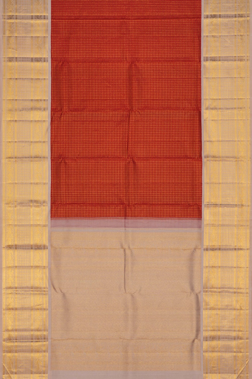 Image of Kanchipuram Silk Kattam Red Saree