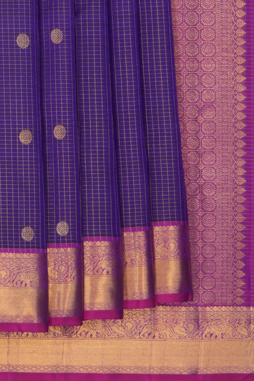 Image of Kanchipuram Silk Kattam Purple Saree