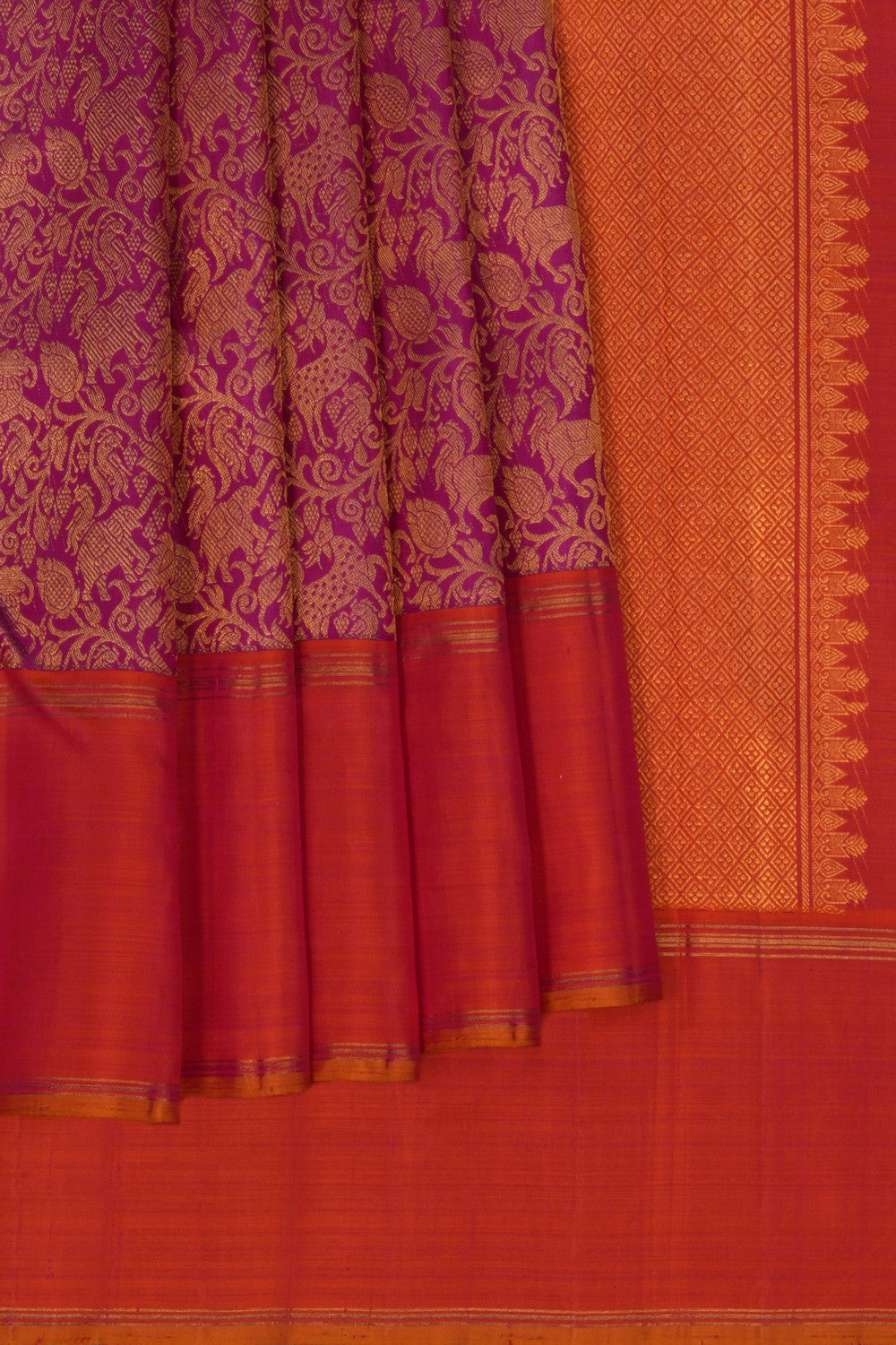 Image of Kanchipuram Silk Brocade Magenta Pink Saree