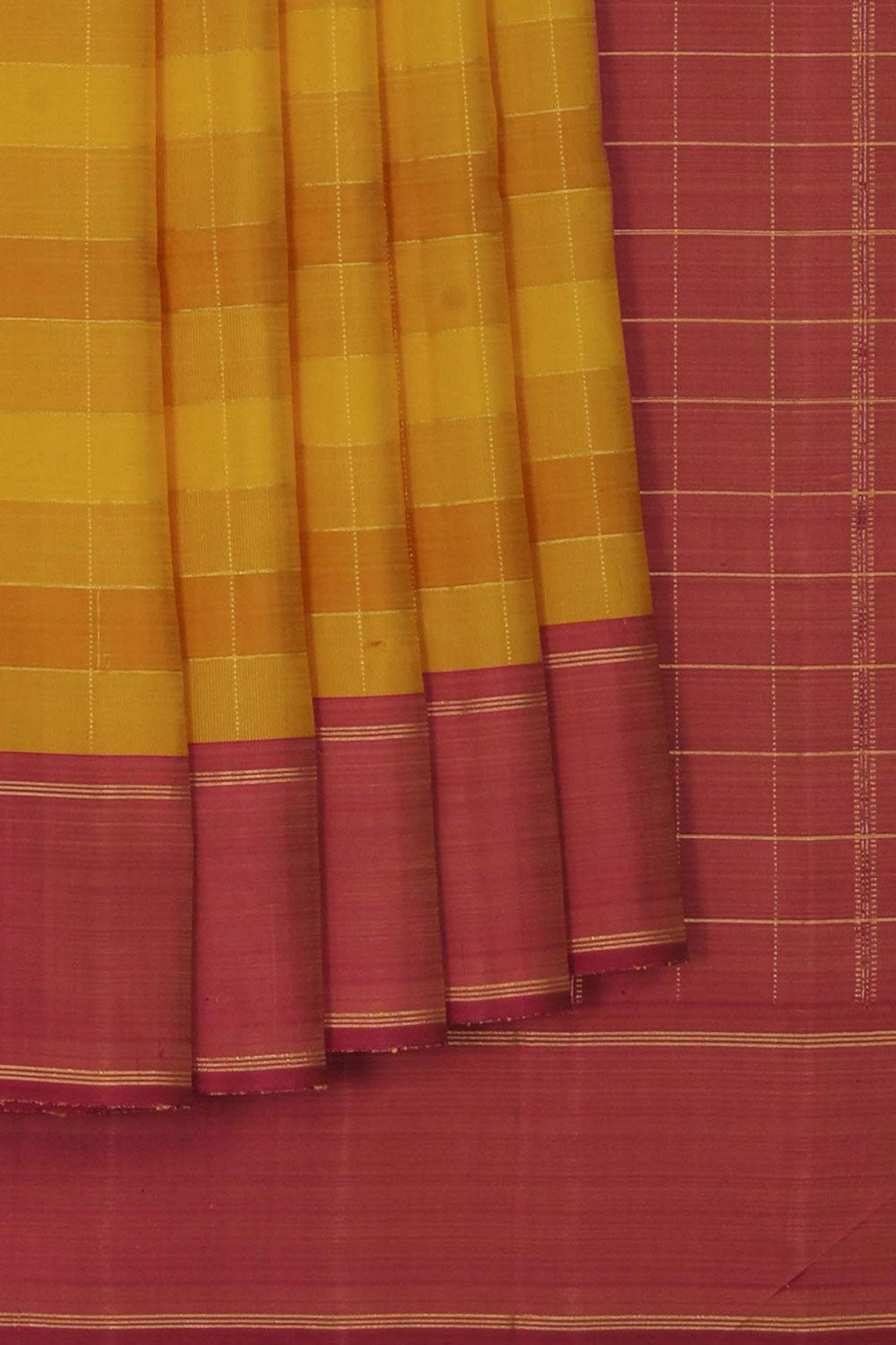 Image of Arani Silk Kattam Yellow Saree
