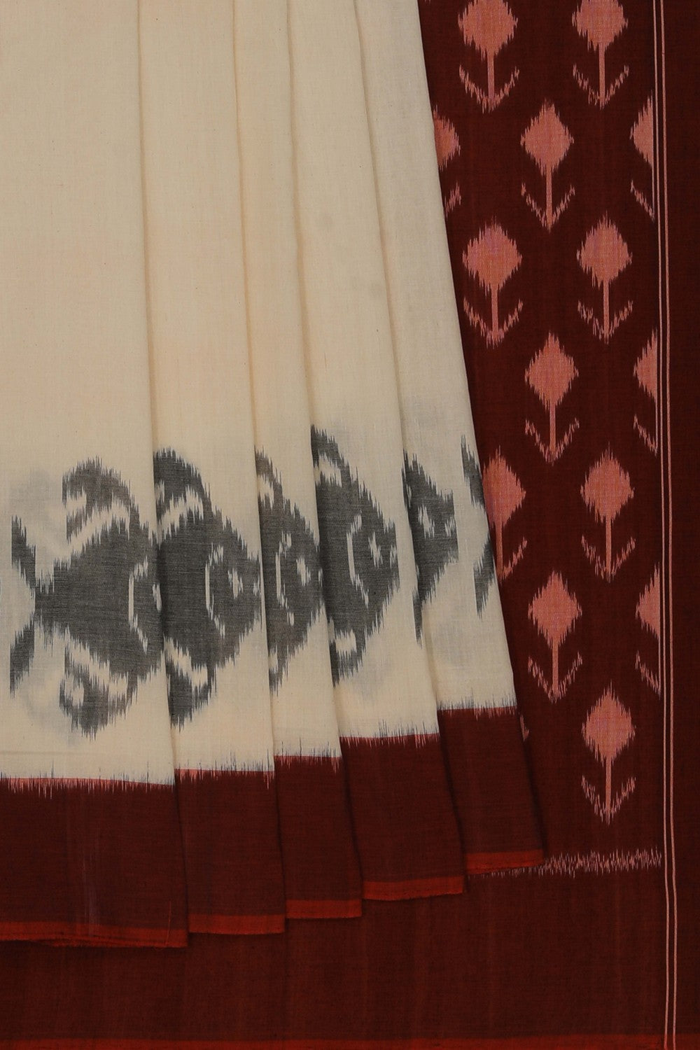 Image of Pochampally Ikat Off-White Saree