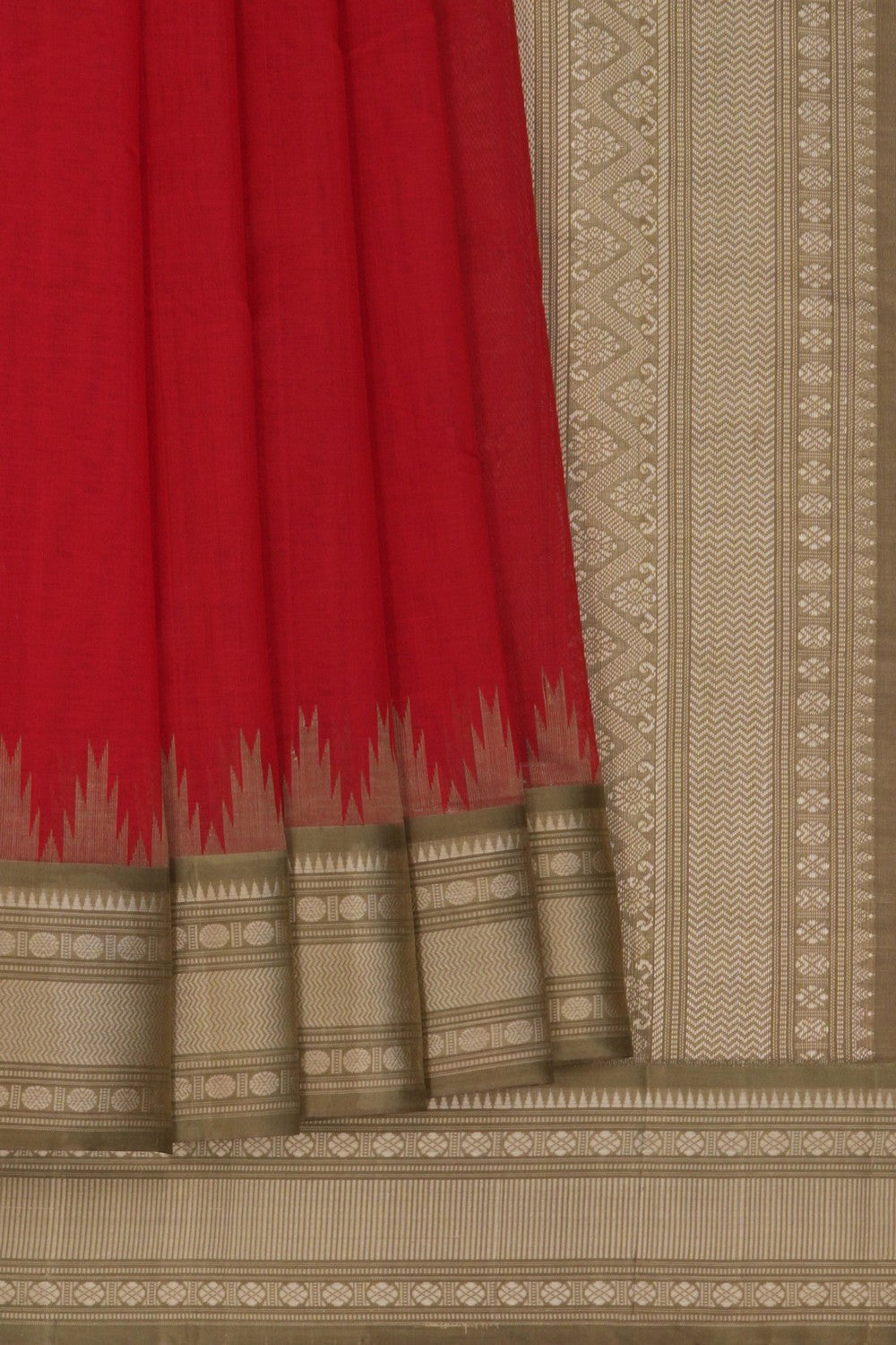 Kanchi Cotton Red Saree
