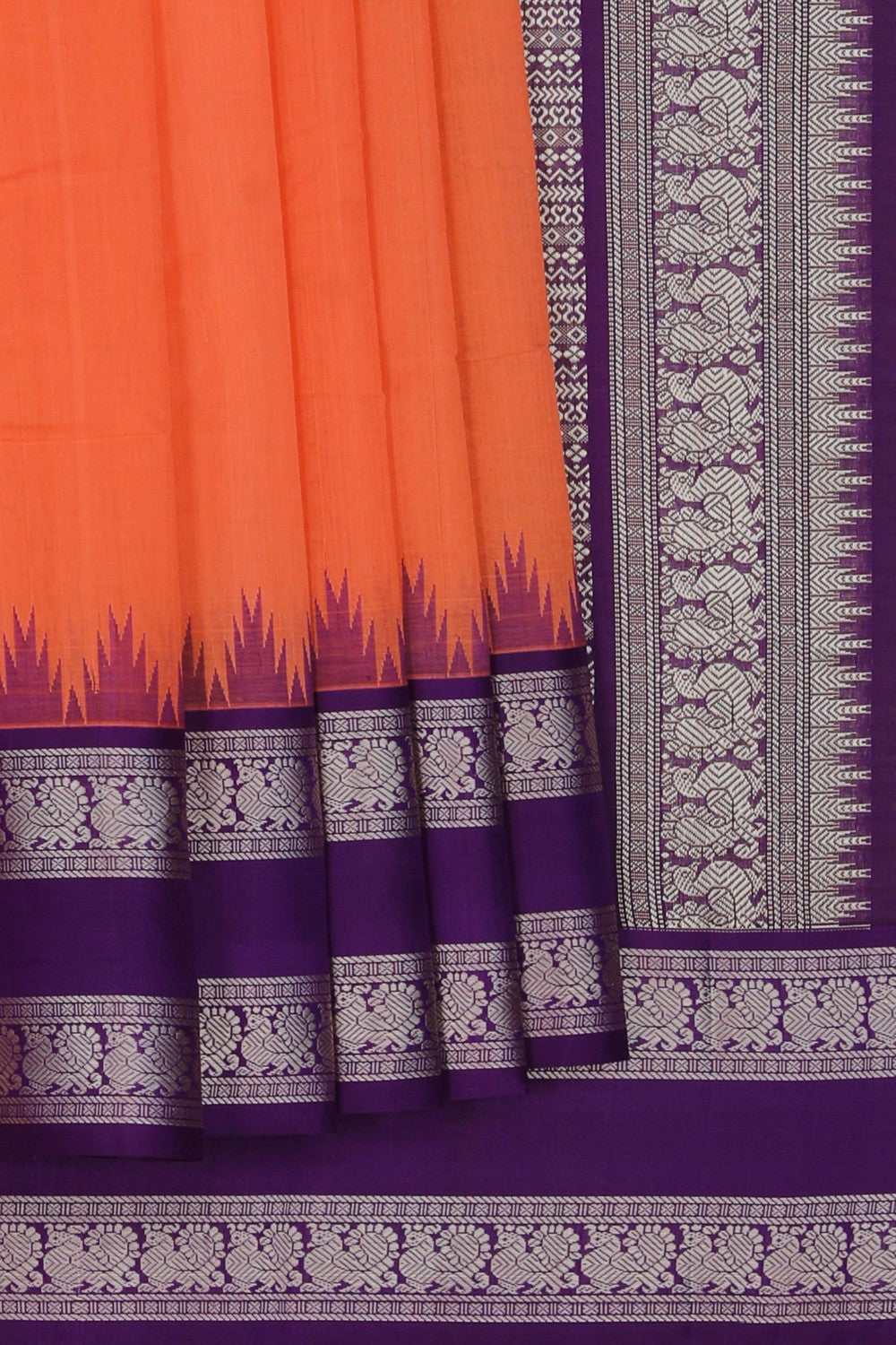 Image of Kanchi Cotton Orange Saree