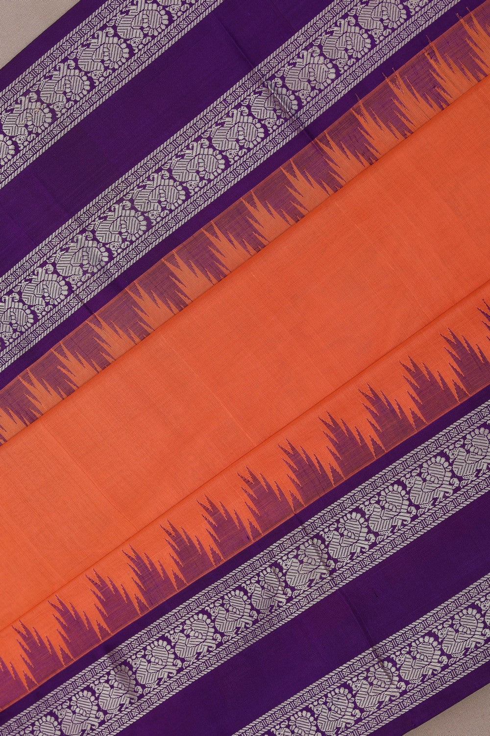 Image of Kanchi Cotton Orange Saree