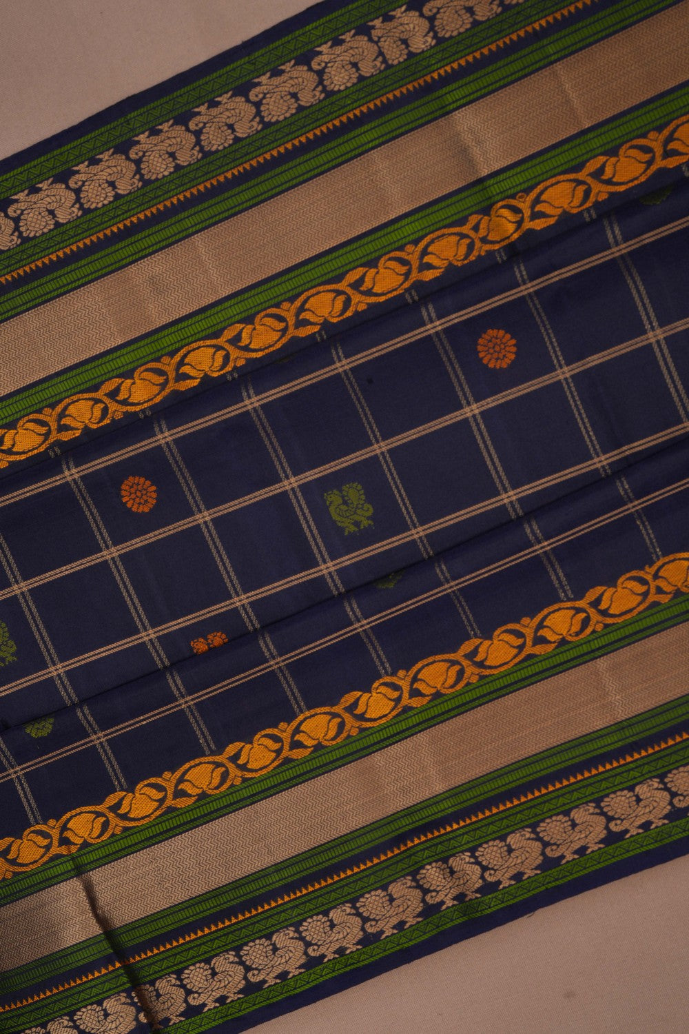 Image of Kanchipuram Kattam Navy Blue Saree