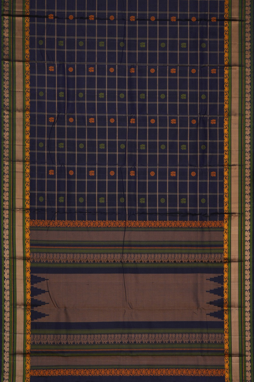 Image of Kanchipuram Kattam Navy Blue Saree