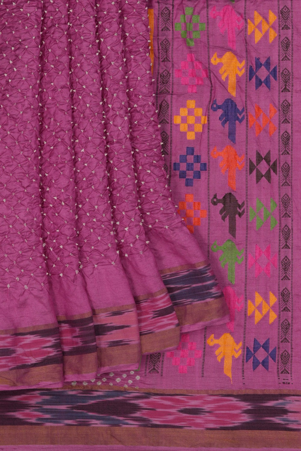 Bandhani Saree With Ikat Border