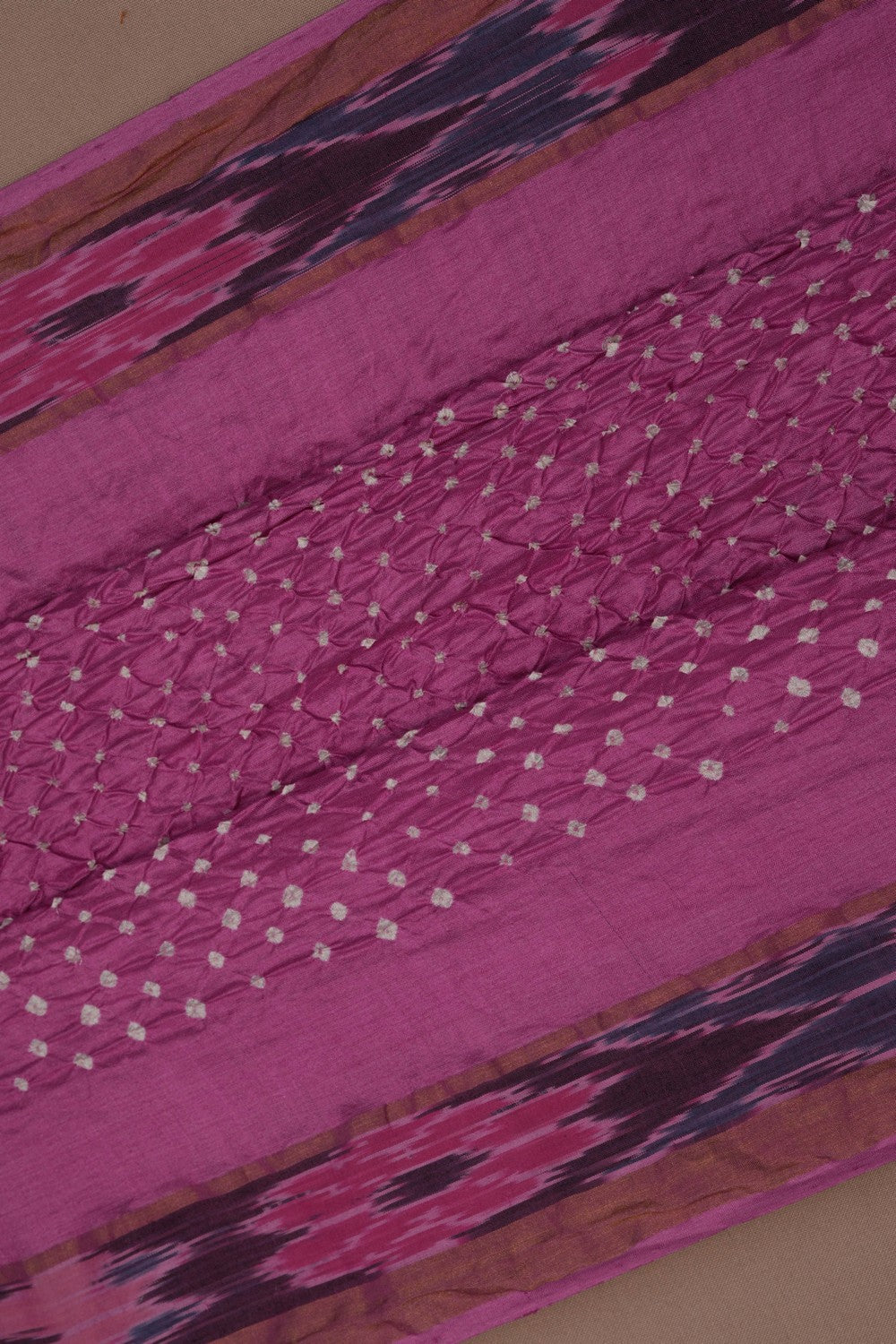 Image of Bandhani Saree With Ikat Border