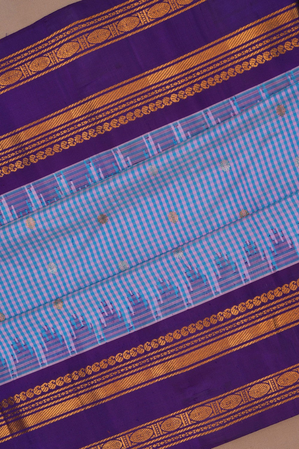 Image of Gadwal Kattam Smoky Blue Saree