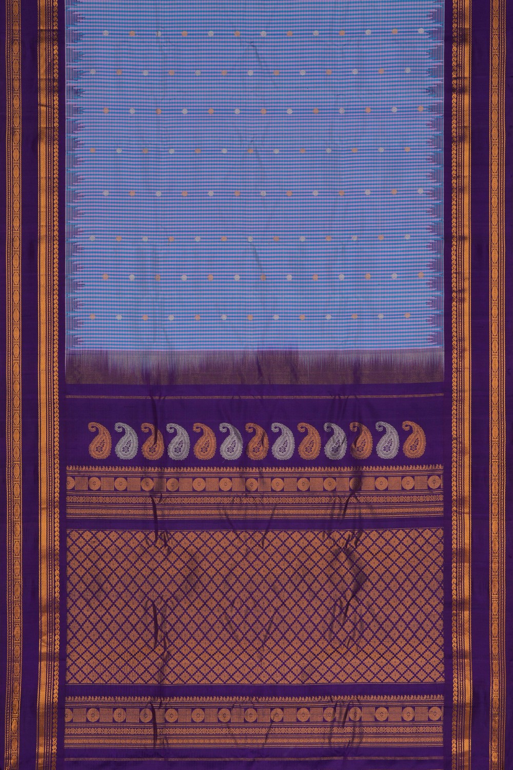 Image of Gadwal Kattam Smoky Blue Saree