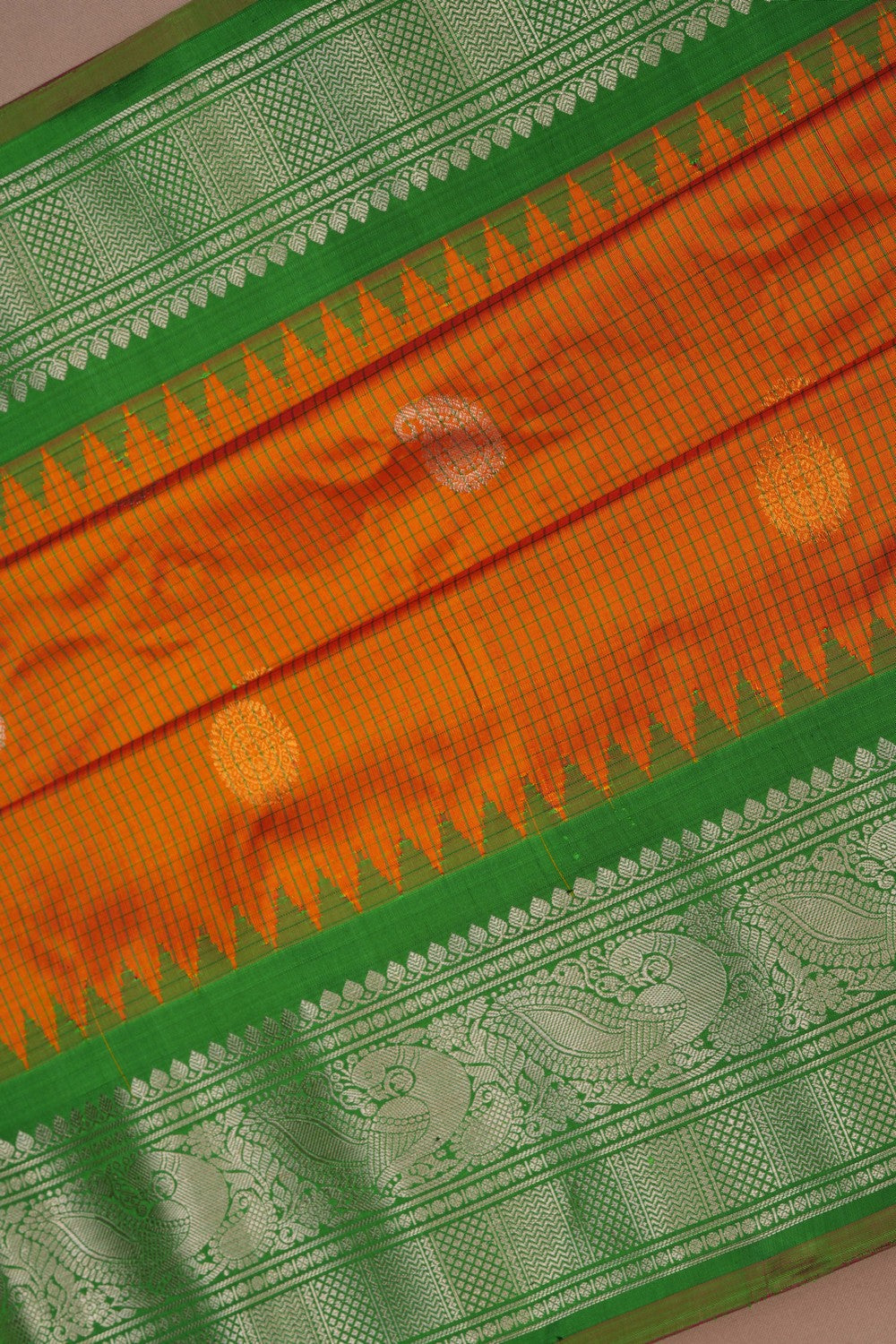 Image of Gadwal Kattam Orange Saree