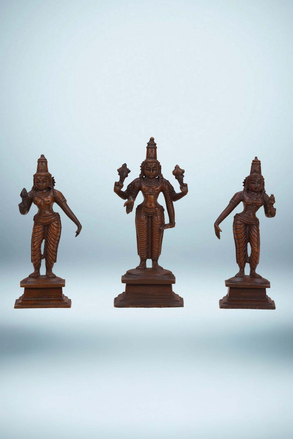Image of Bronze Venkateshwara Swamy with Sridevi and Bhoodevi Idols