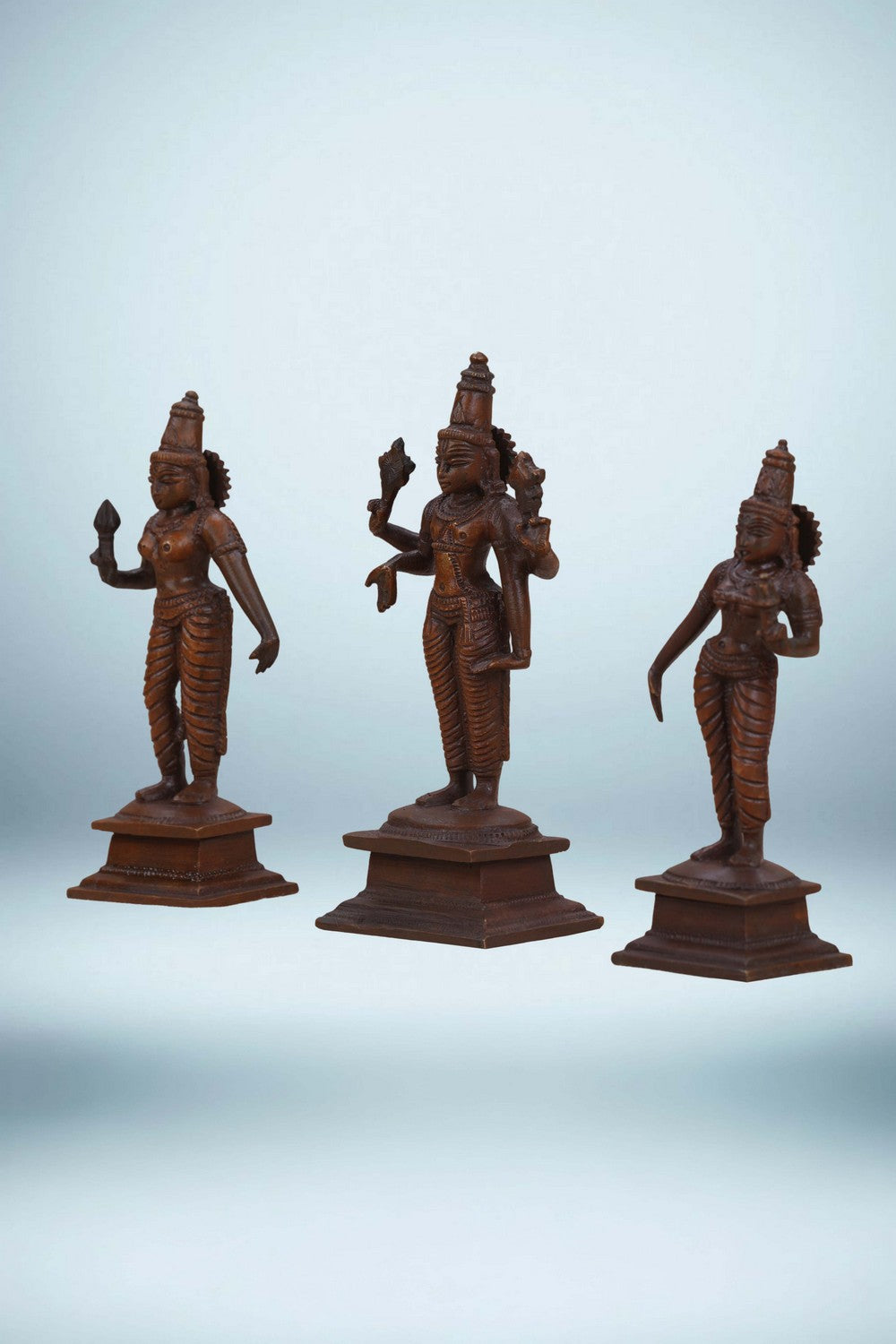 Image of Bronze Venkateshwara Swamy with Sridevi and Bhoodevi Idols