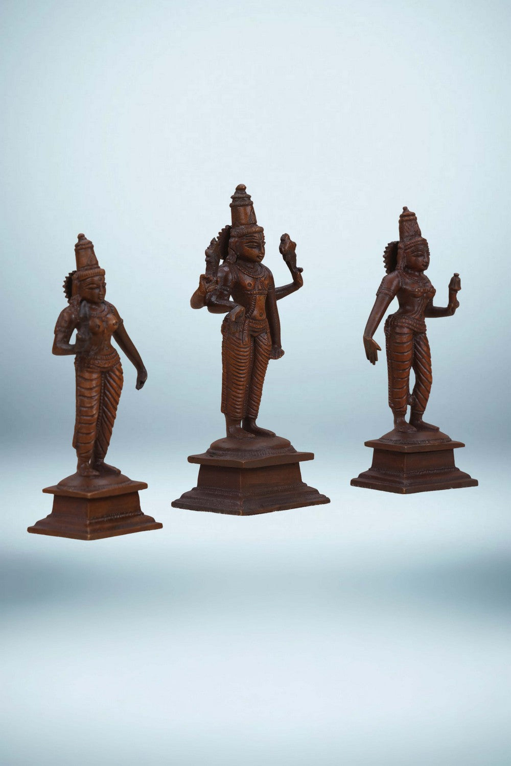 Image of Bronze Venkateshwara Swamy with Sridevi and Bhoodevi Idols