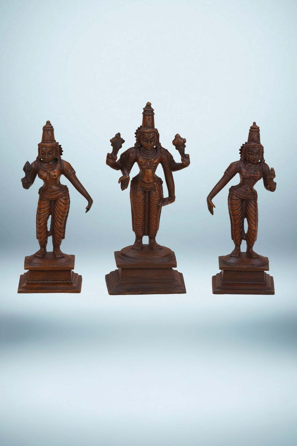 Image of Bronze Venkateshwara Swamy with Sridevi and Bhoodevi Idols