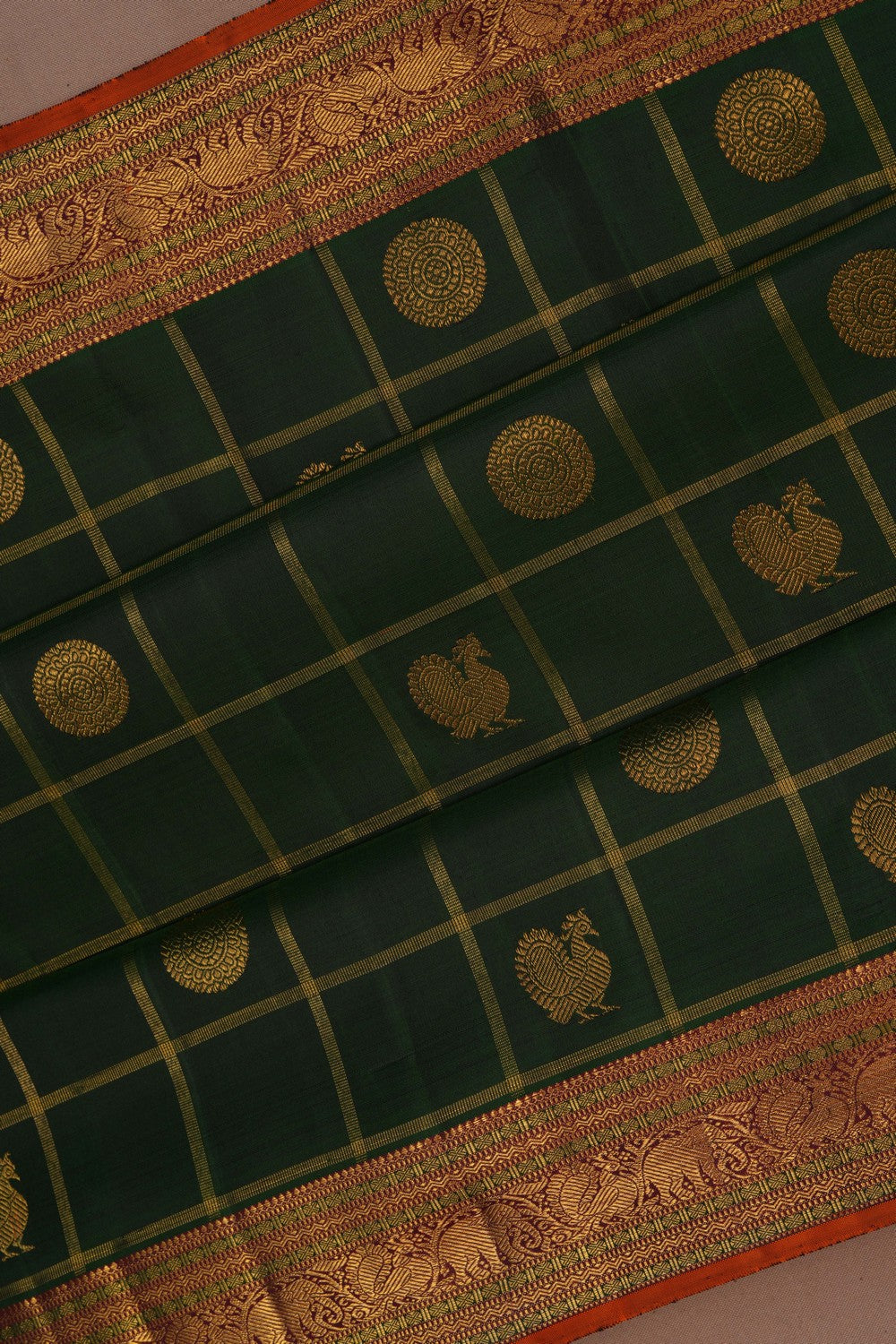 Image of Kanchipuram Silk Kattam Green Saree