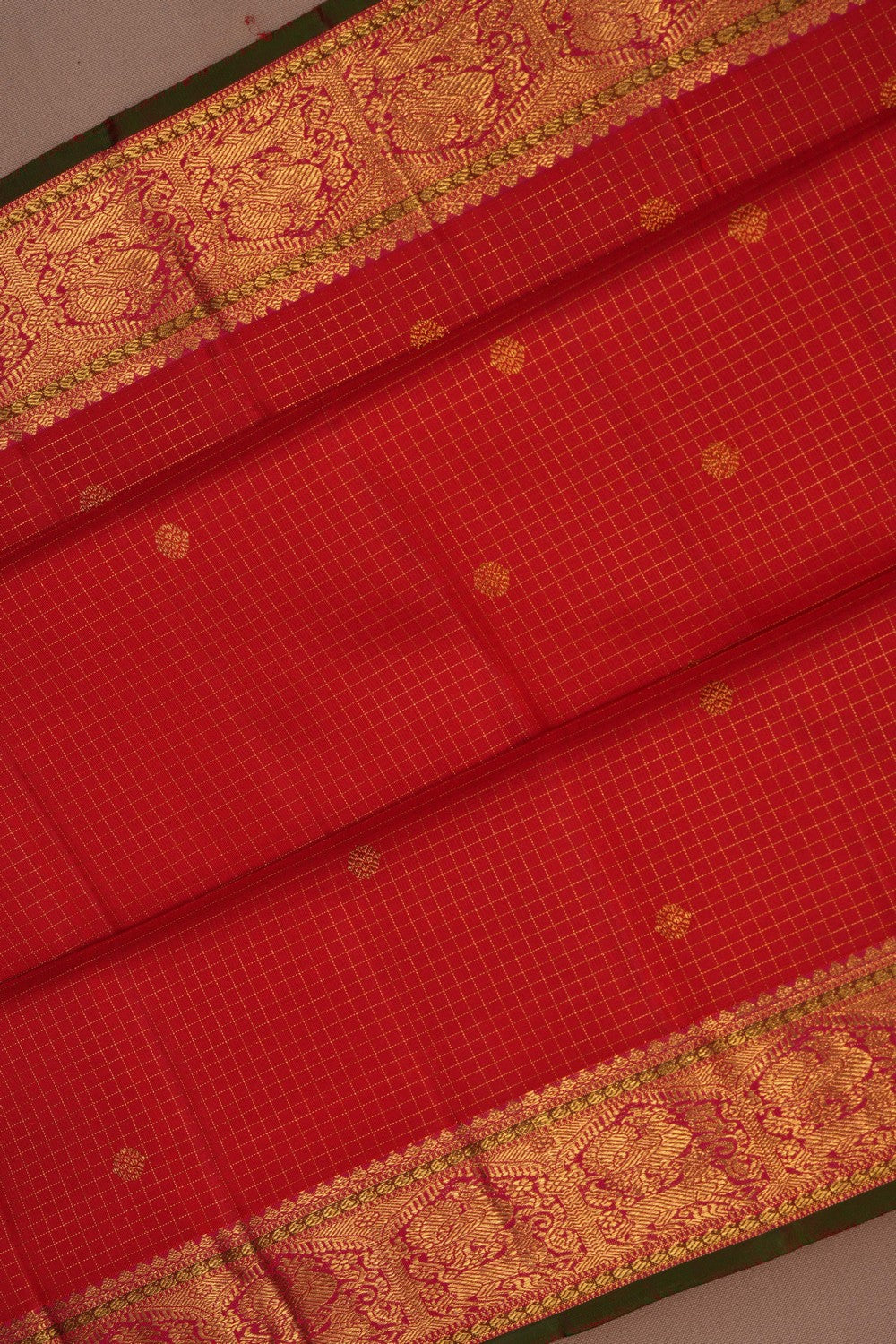 Image of Kanchipuram Silk Kattam Red Saree