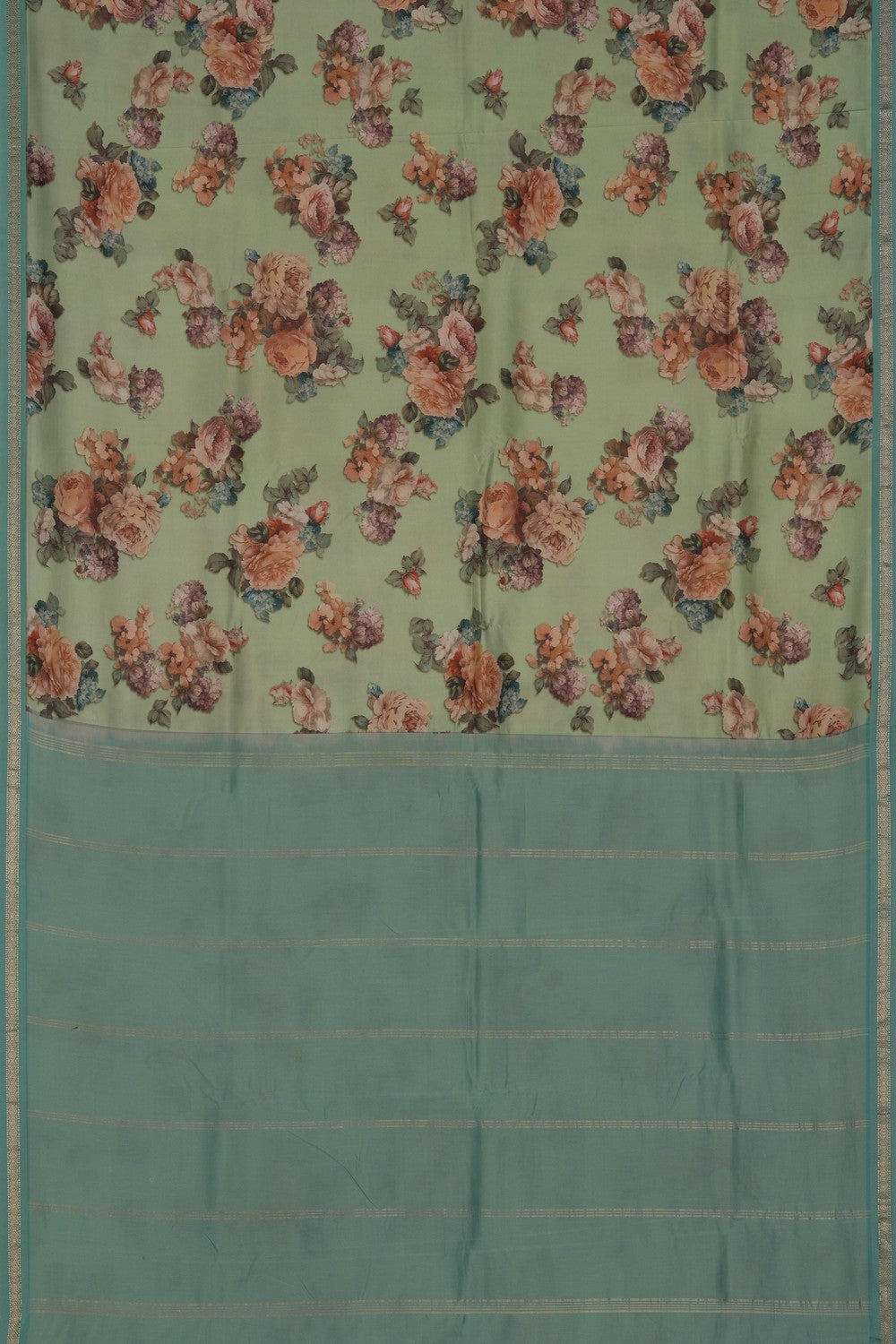Image of South Silk Floral Printed Aqua-Green Saree