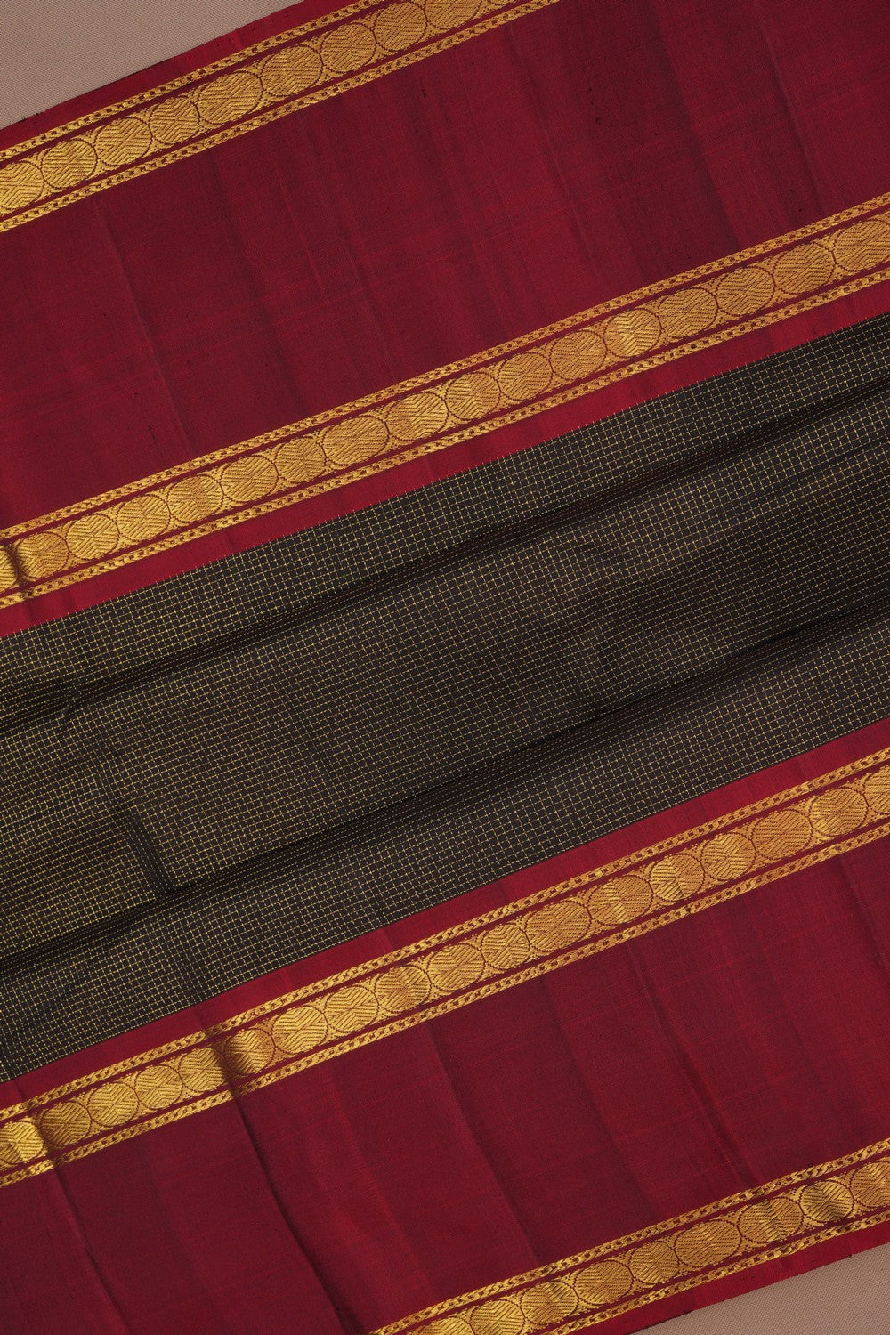 Image of Gadwal Silk Kattam Bottle Green Saree