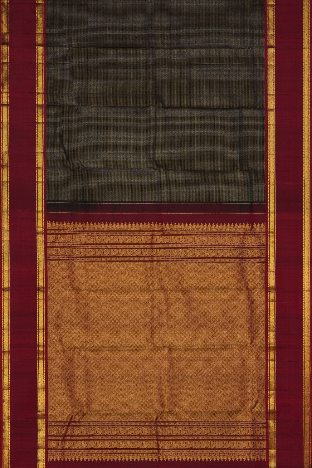 Image of Gadwal Silk Kattam Bottle Green Saree