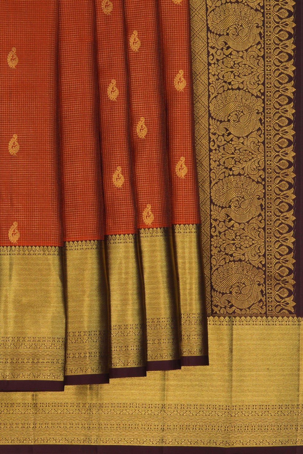 Gadwal Silk Kattam Orange Saree