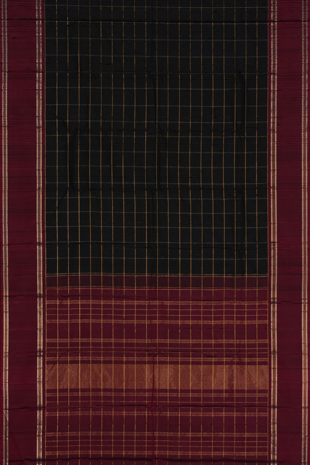 Arani Dupion Silk Kattam Black Saree