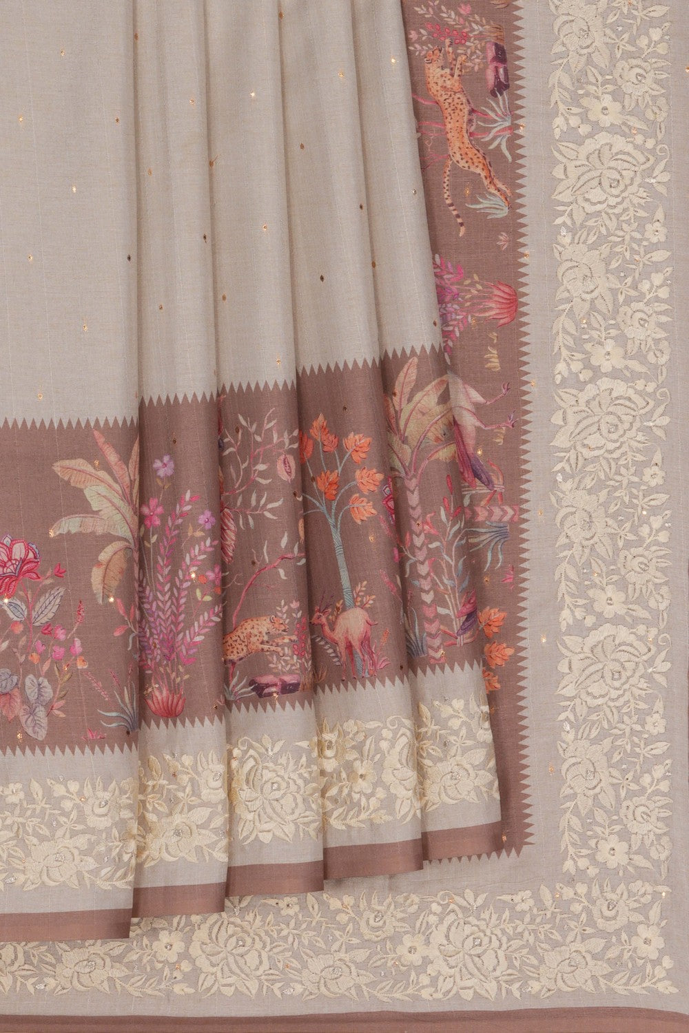 Off-White Printed Saree