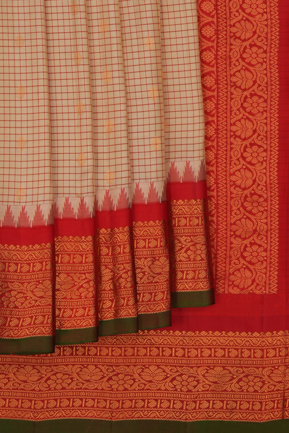 Image of Gadwal Silk Kattam Beige Saree