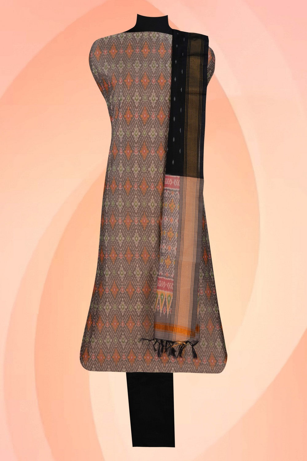 Pochampally Ikat Unstitched Suit With Dupatta (3 Pcs Set)