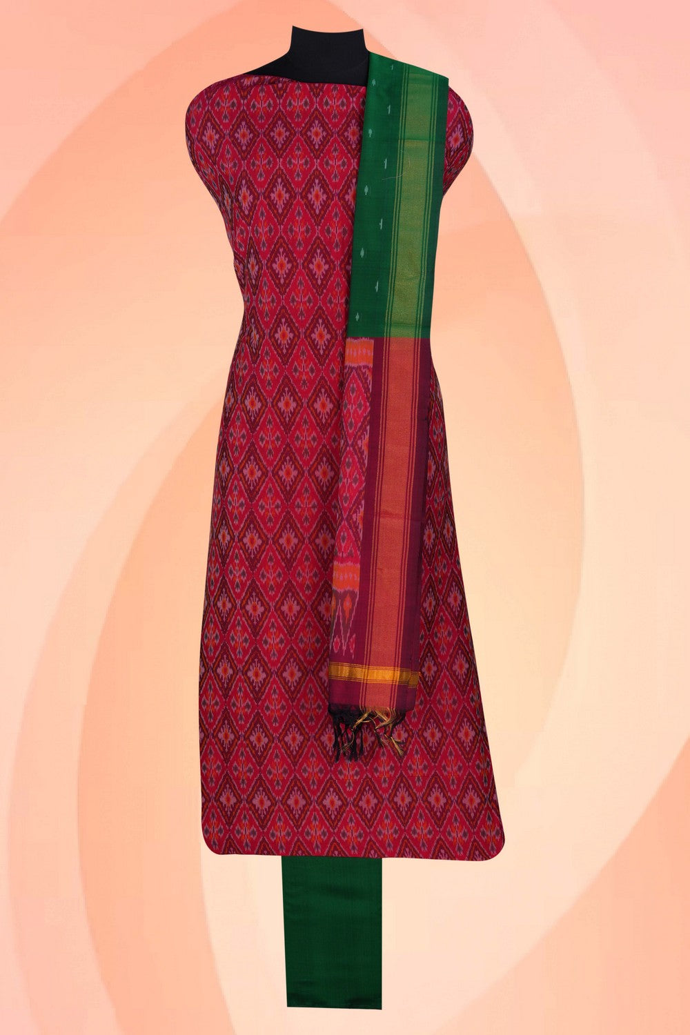 Image of Pochampally Ikat Unstitched Suit With Dupatta (3 Pcs Set)