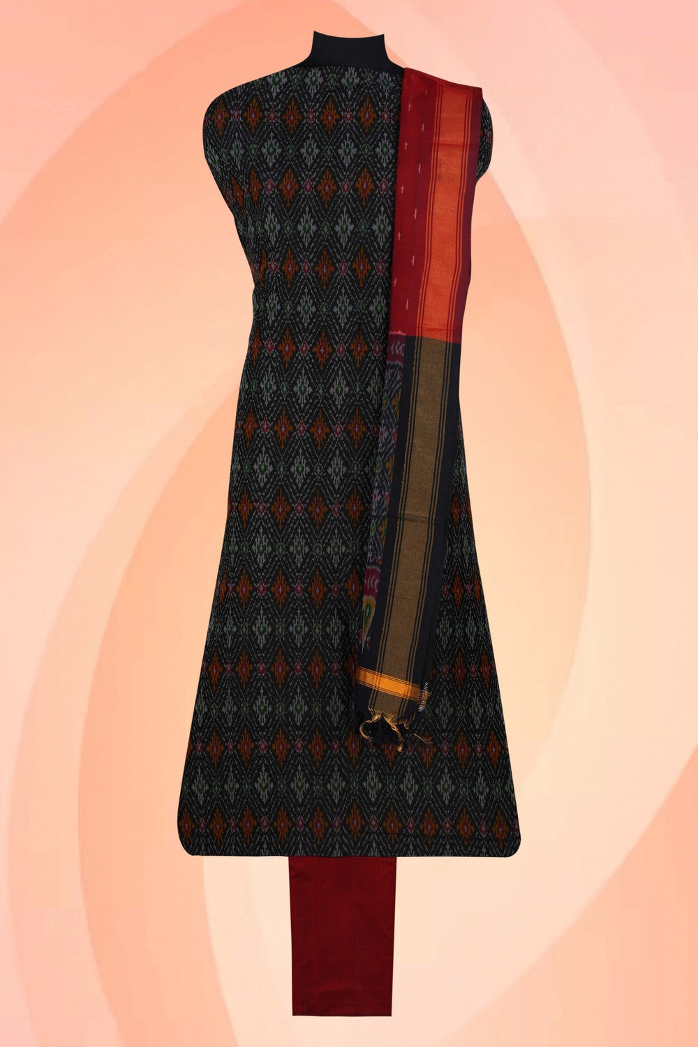 Image of Pochampally Ikat Unstitched Suit With Dupatta (3 Pcs Set)