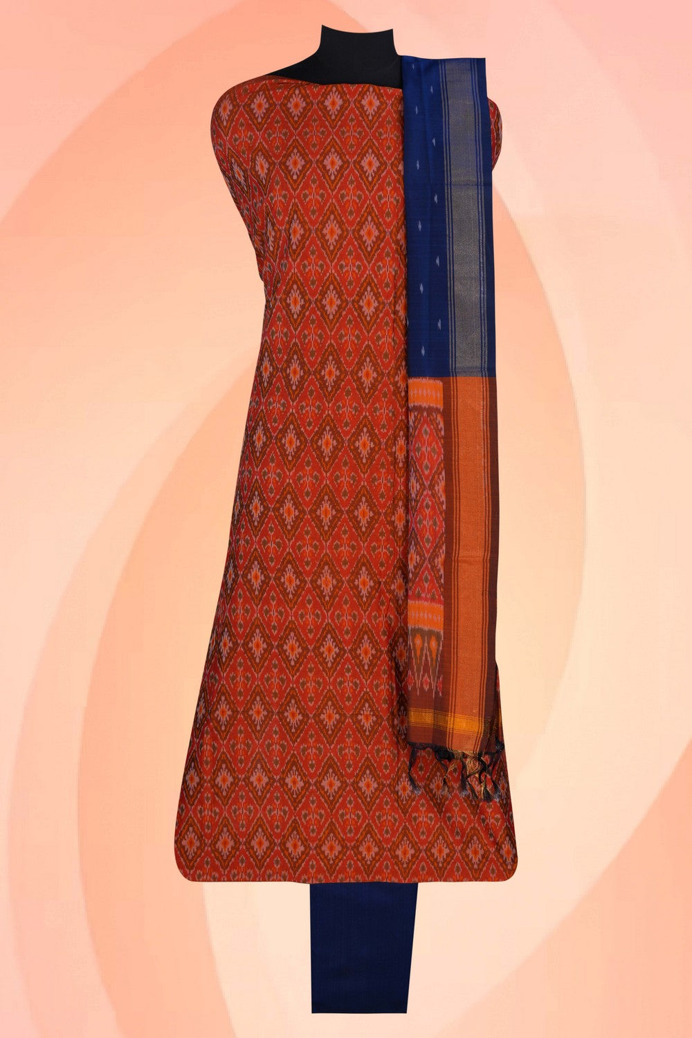 Image of Pochampally Ikat Unstitched Suit With Dupatta (3 Pcs Set)