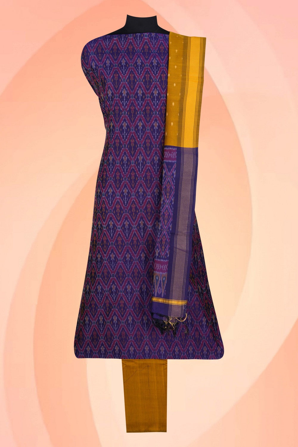 Pochampally Ikat Unstitched Suit With Dupatta (3 Pcs Set)