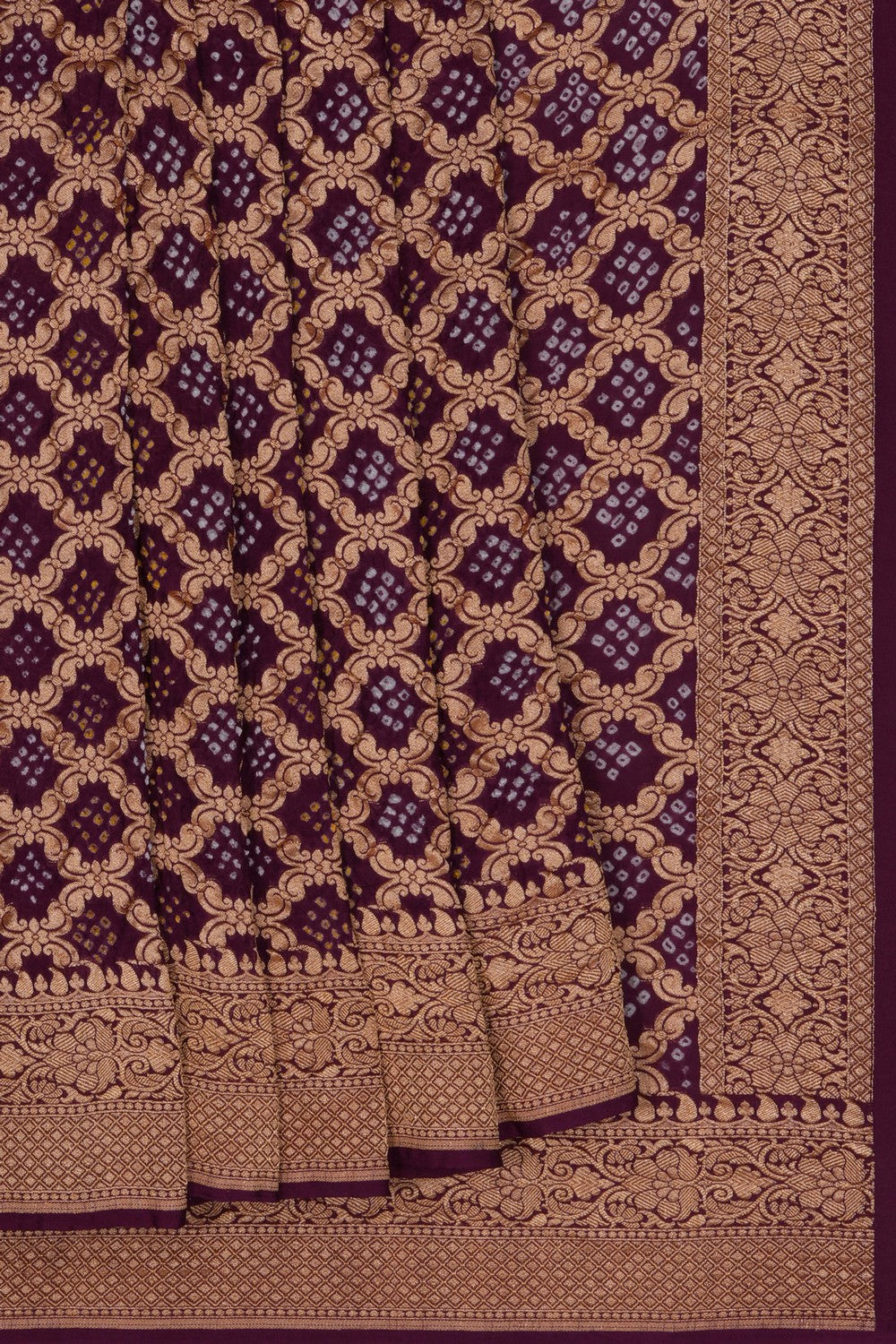 Image of Banarasi-Chiffon Bandhani Brocade Saree