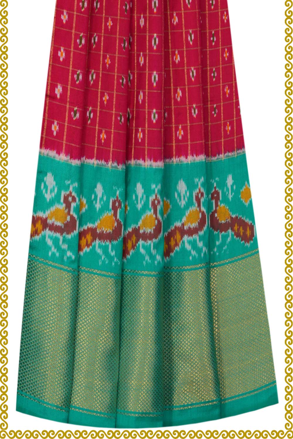 Image of Pochampally-Silk Pavada Unstitched Set