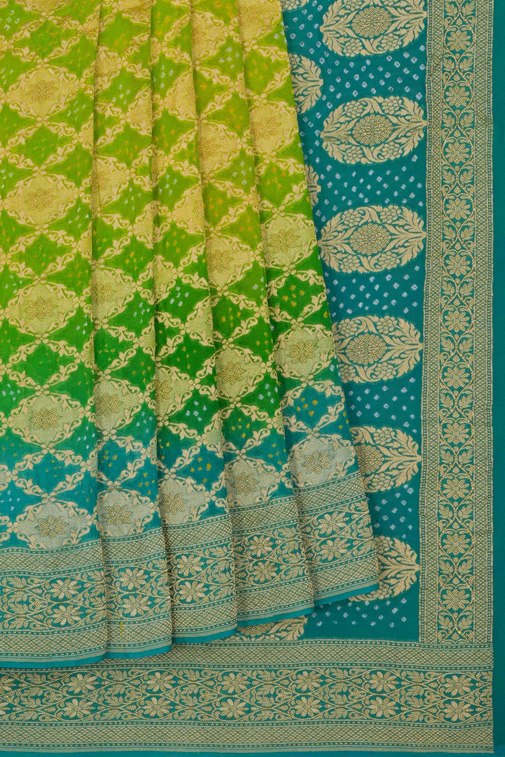 Image of Banarasi-Chiffon Bandhani Brocade Saree