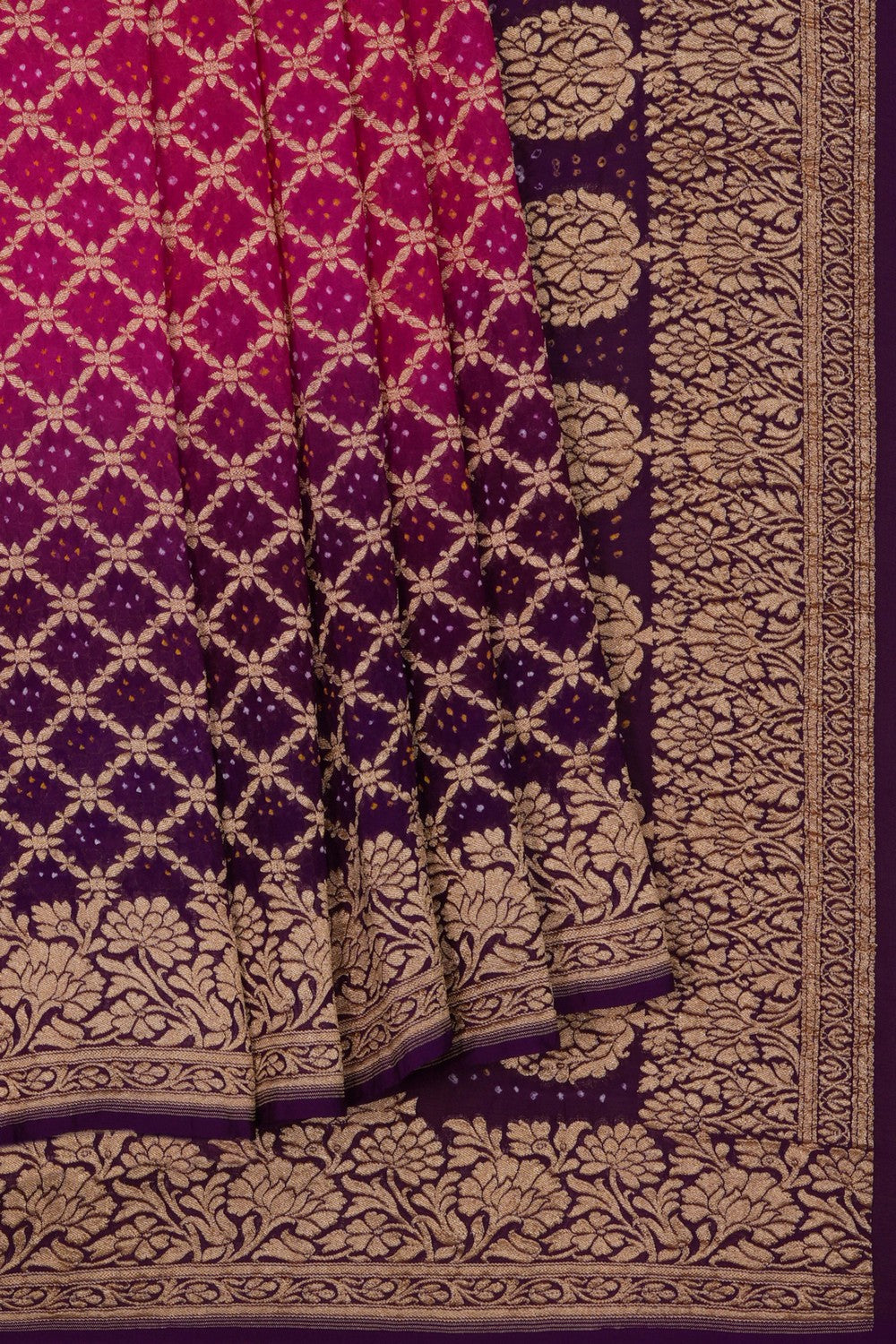 Image of Banarasi-Chiffon Bandhani Brocade Saree