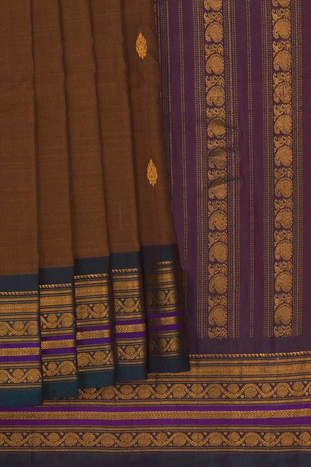 Image of Gadwal Cotton Silk Brown Saree