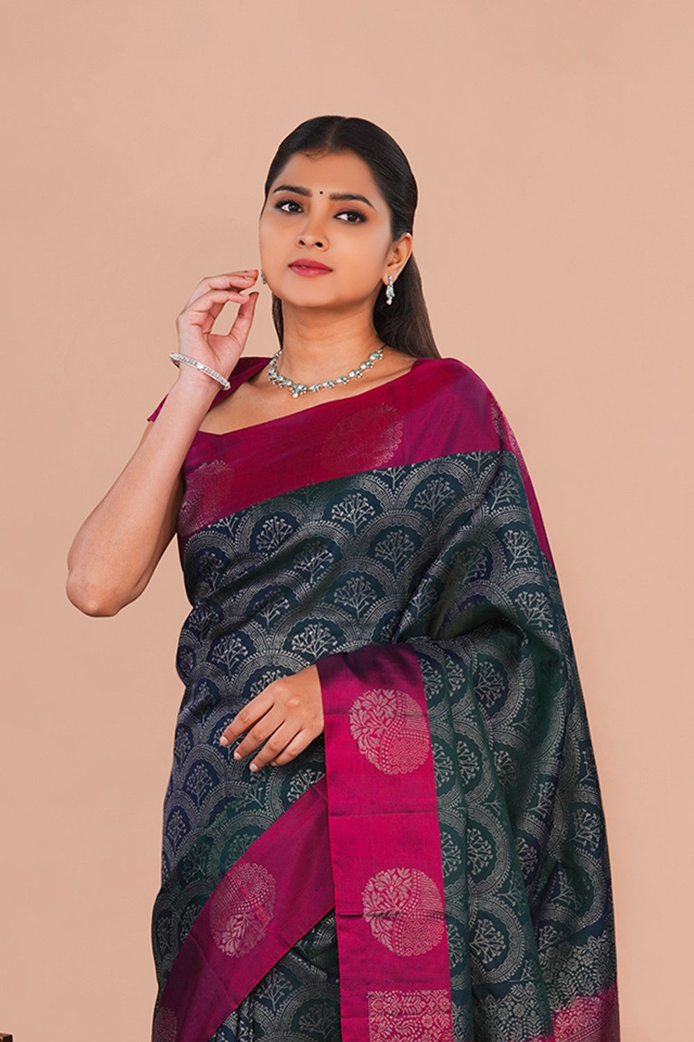 Image of South Silk Bottle Green Saree