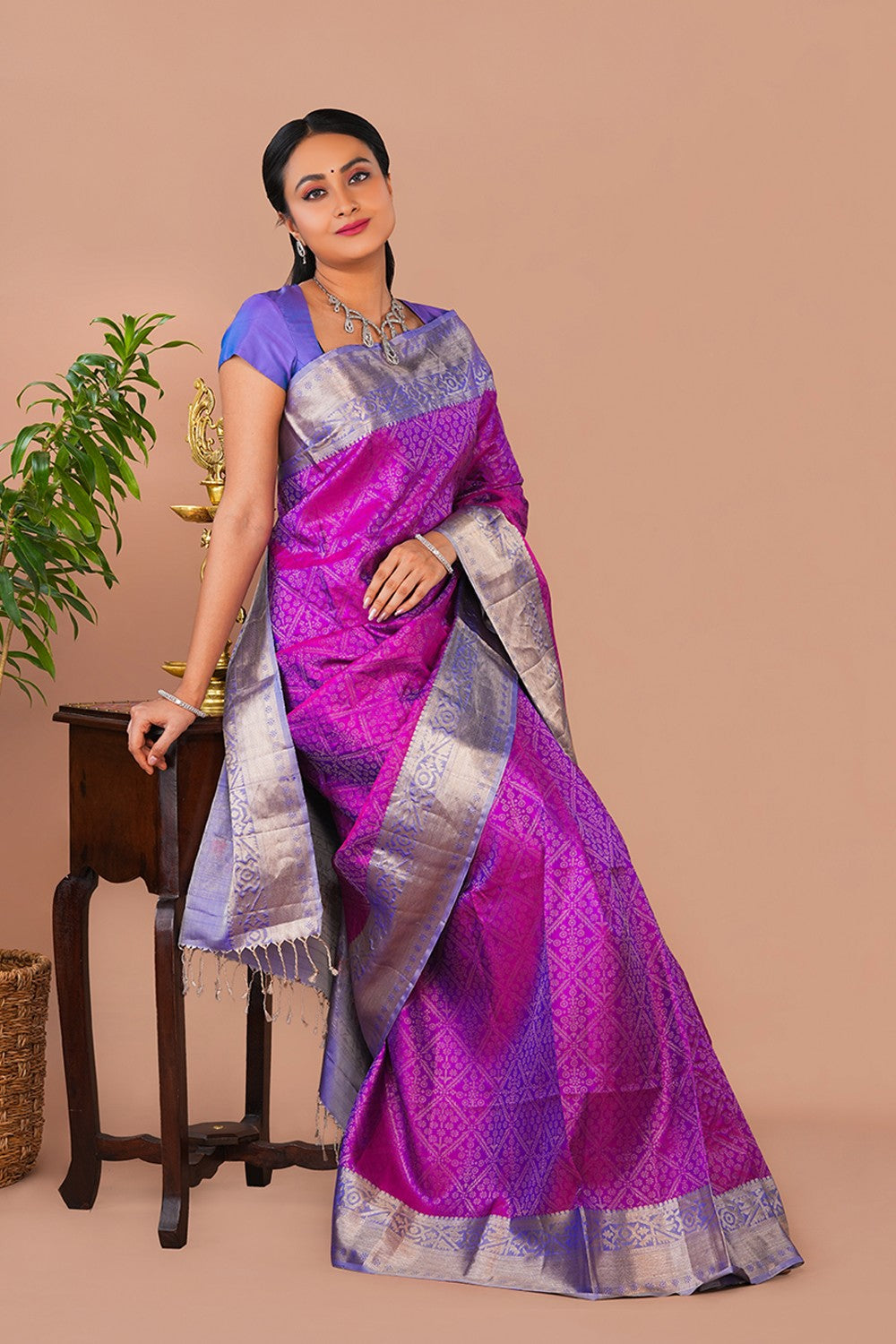 Image of South Silk Brocade Purple Saree
