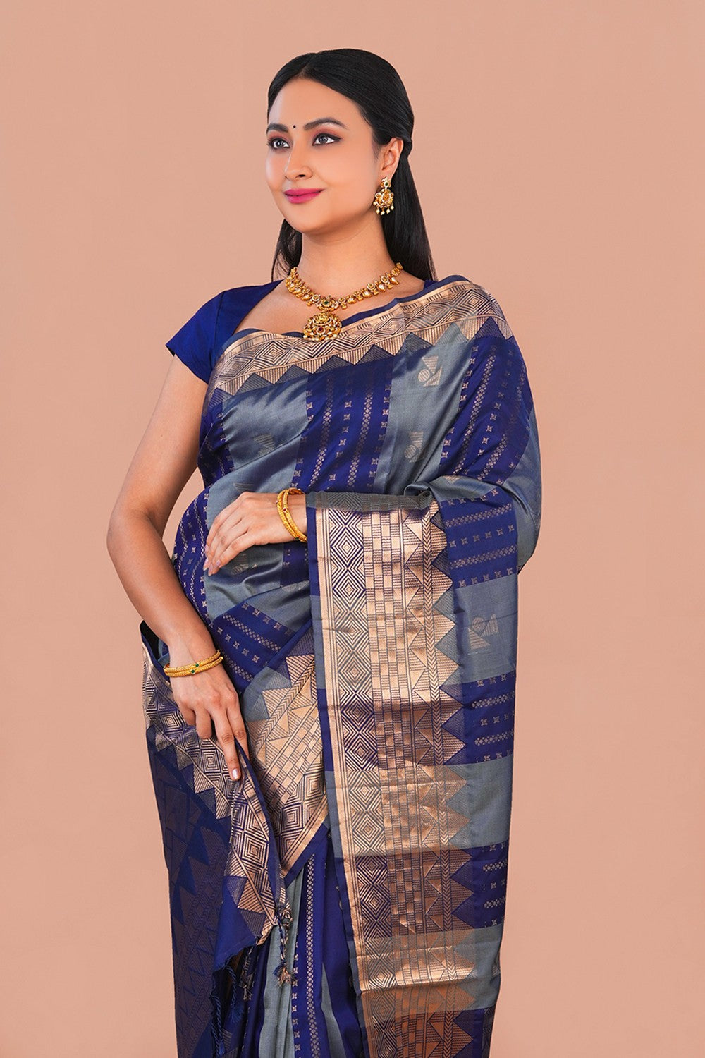 Image of South Silk Navy Blue Saree