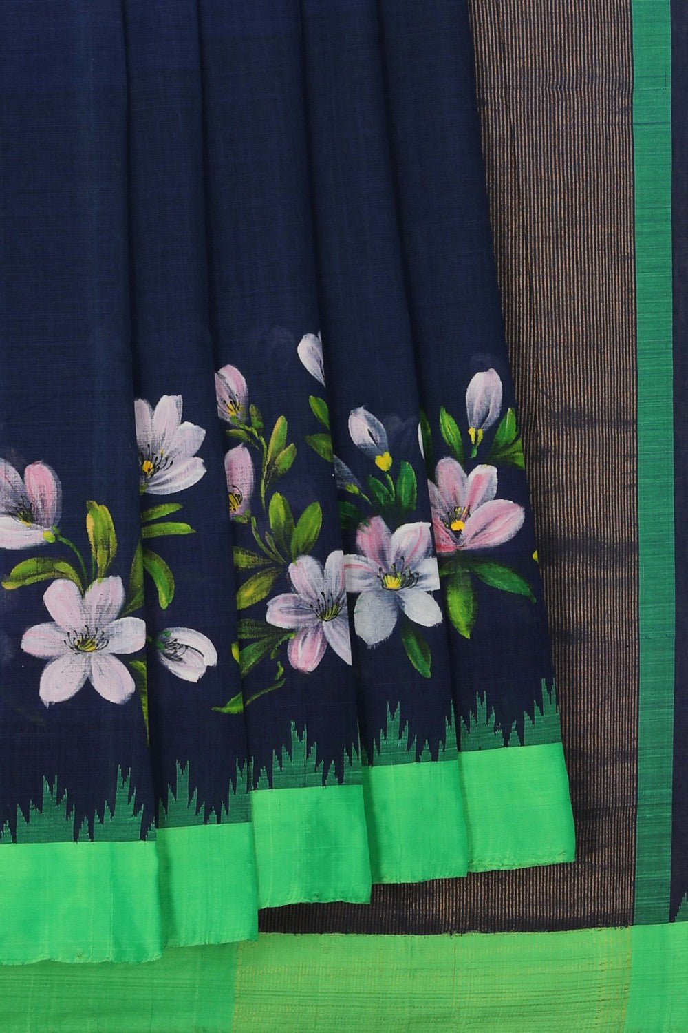 Image of Ponduru Cotton Navy Blue Saree