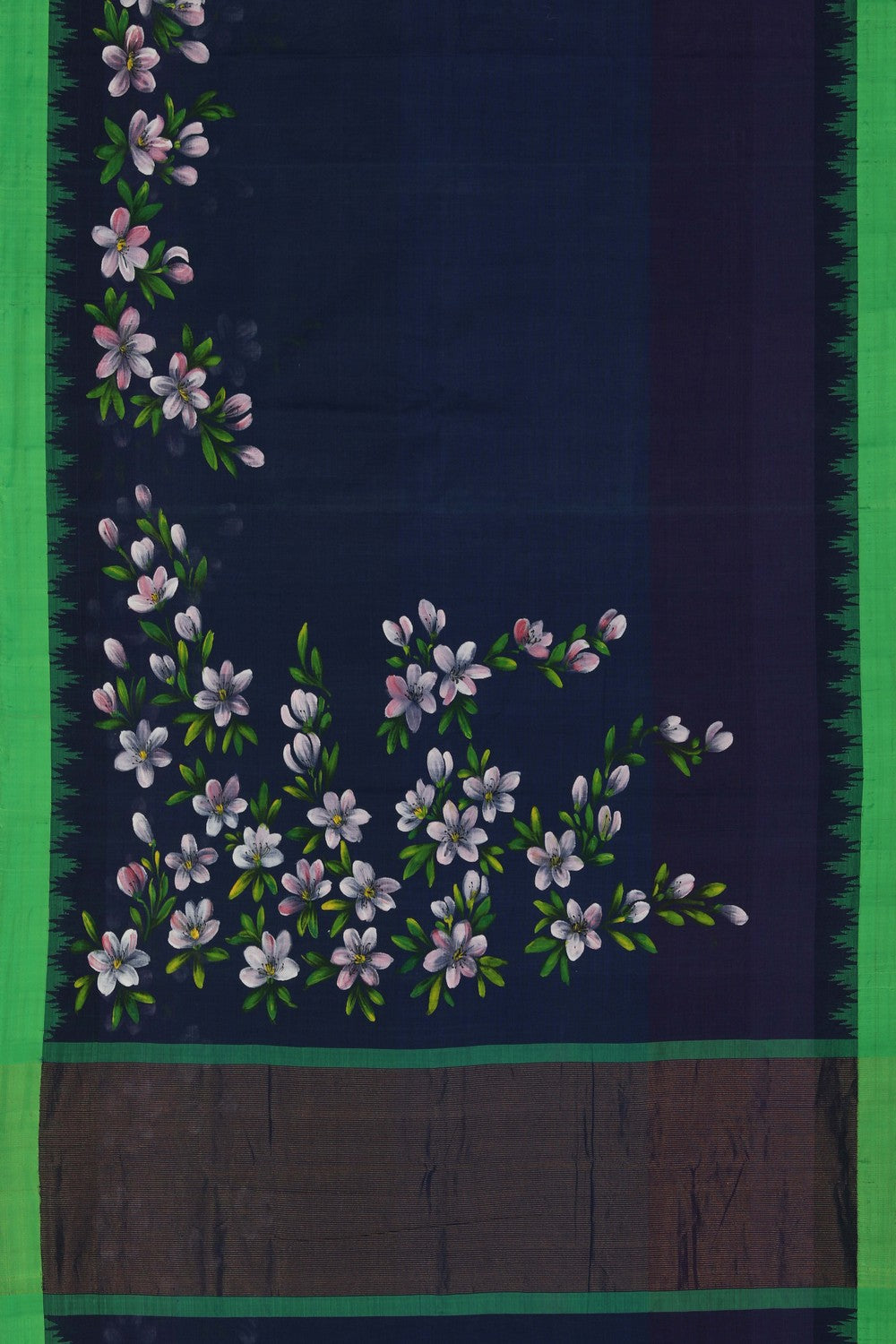 Image of Ponduru Cotton Navy Blue Saree