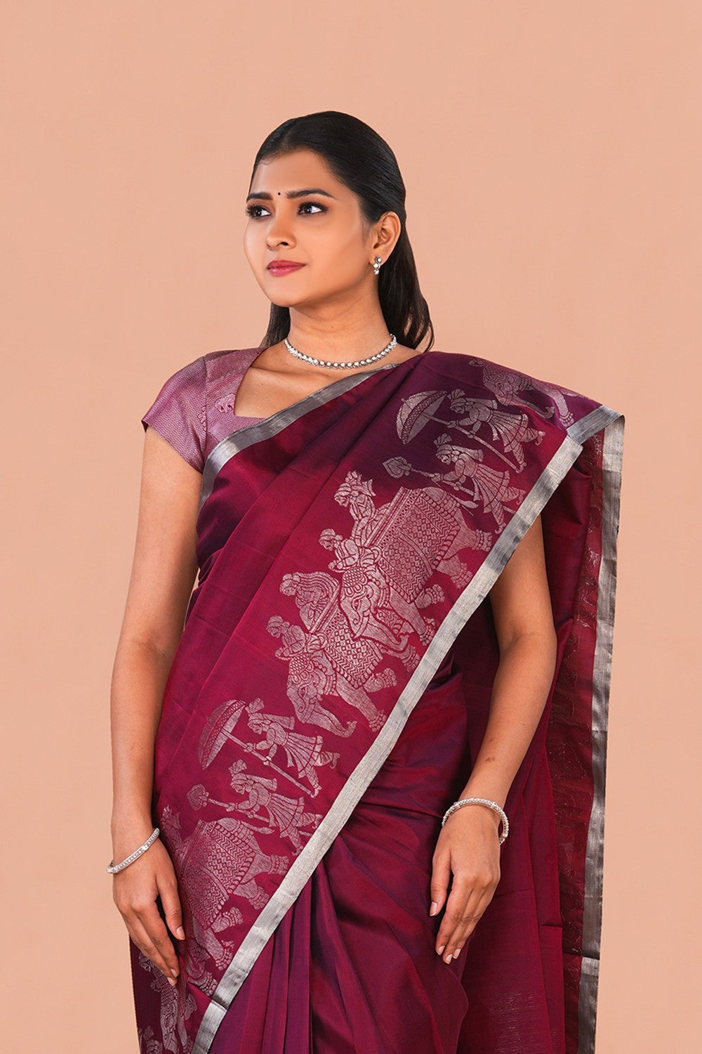 Image of South Silk Maroon Saree