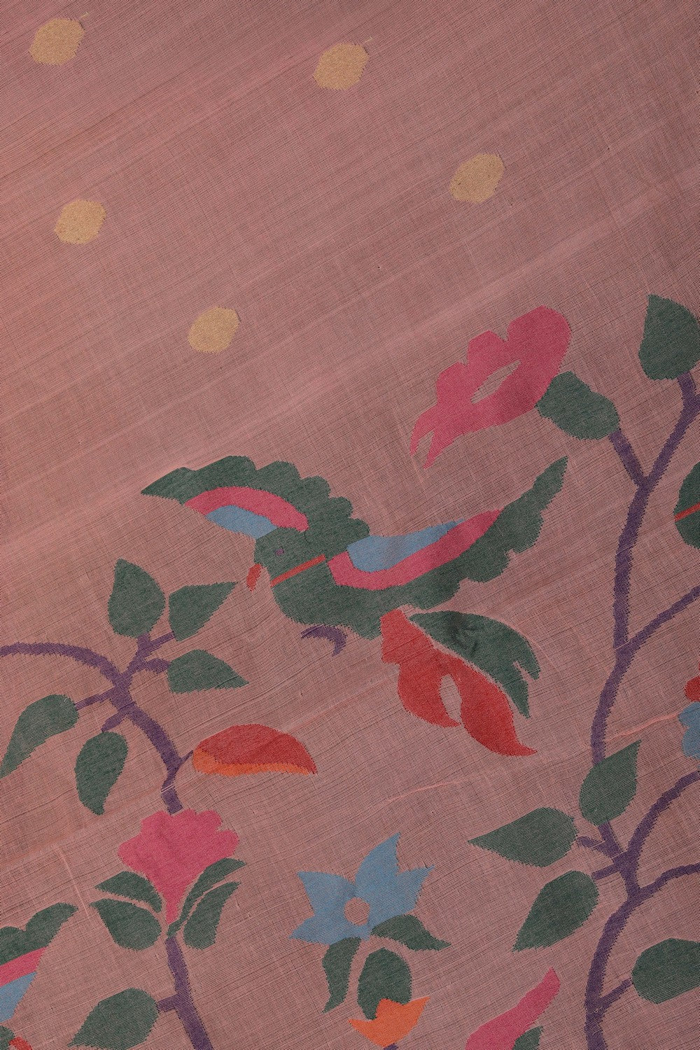 Image of Uppada Cotton Coral-Pink Saree