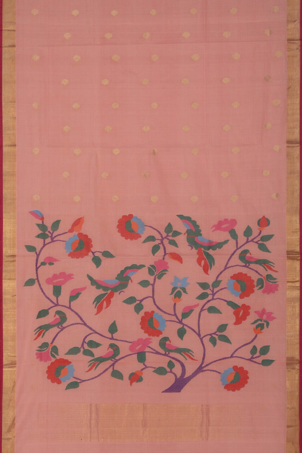 Image of Uppada Cotton Coral-Pink Saree