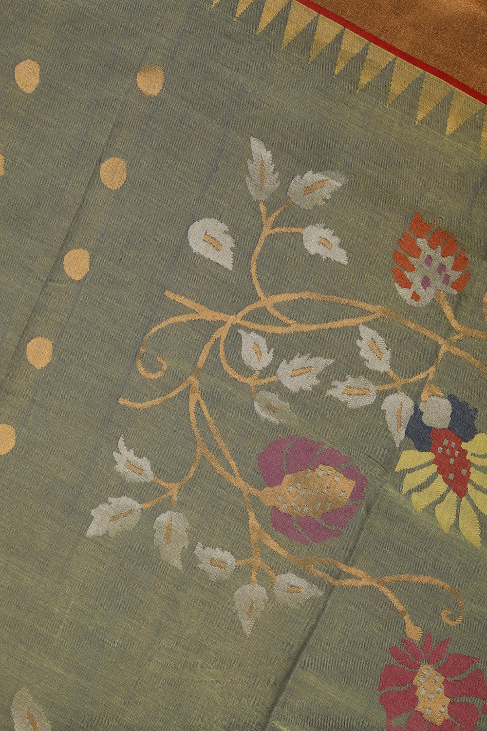 Image of Uppada Cotton Moss Green Saree