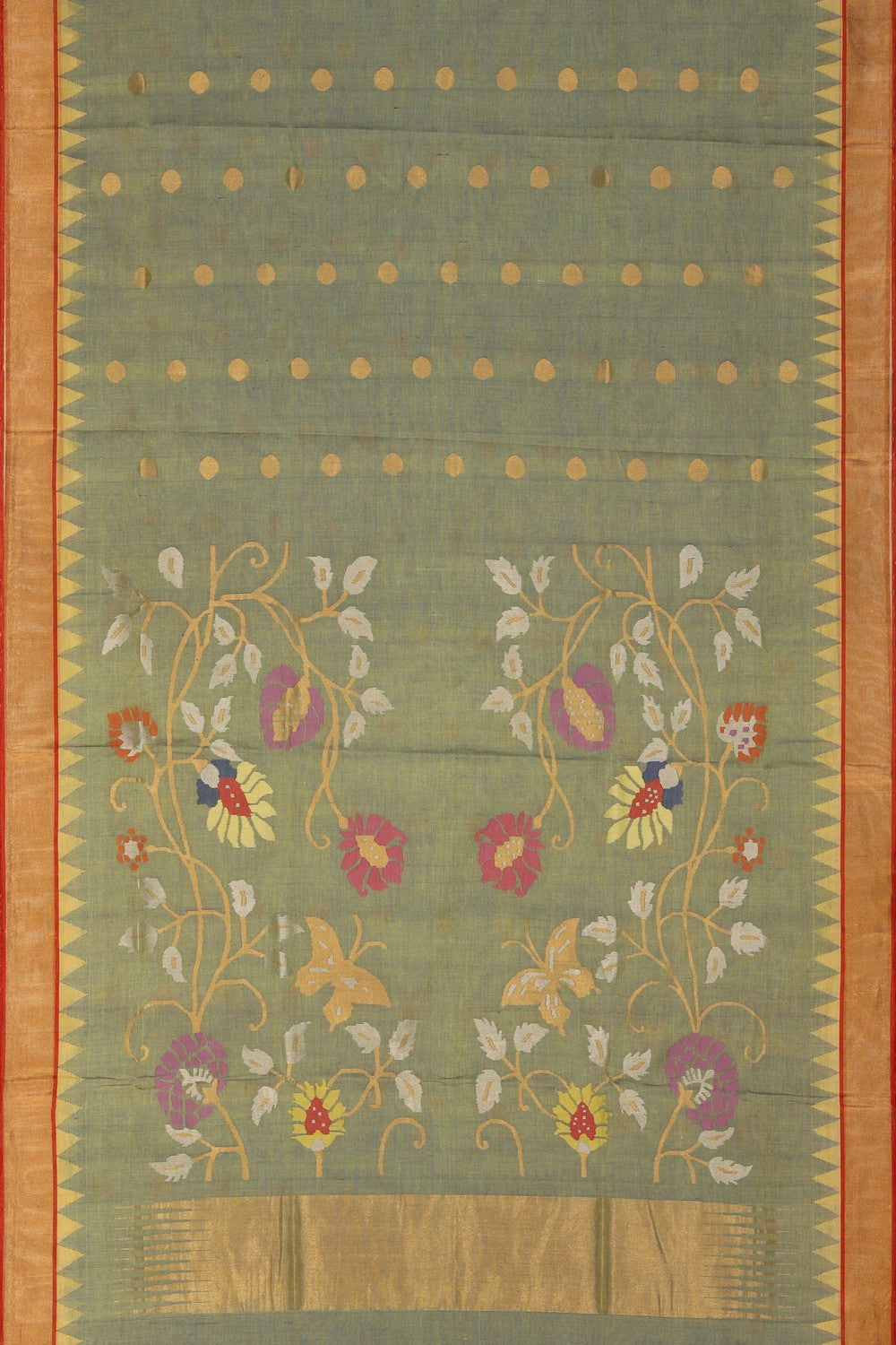 Image of Uppada Cotton Moss Green Saree