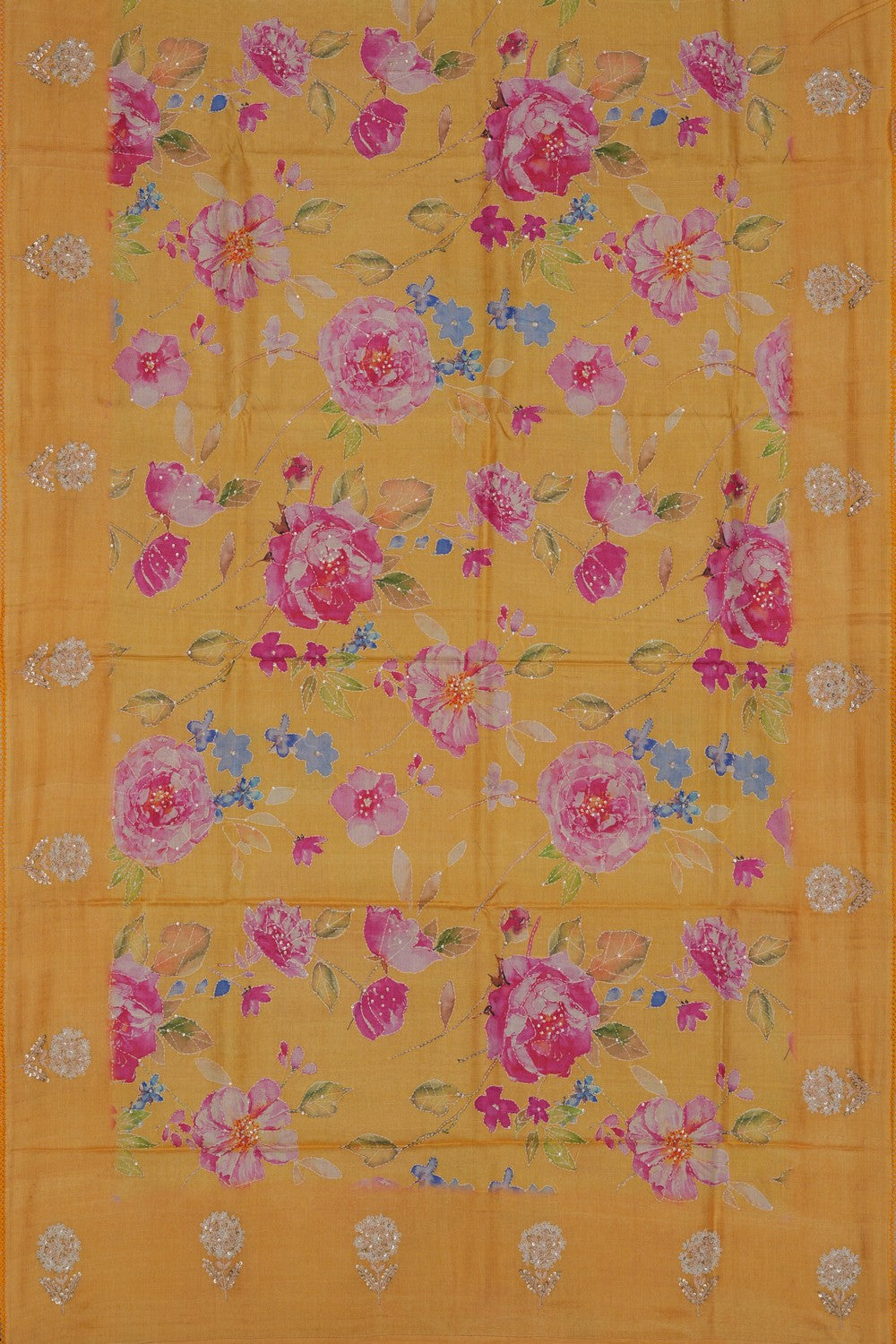 Image of A Tussar Embroidery Yellow Saree