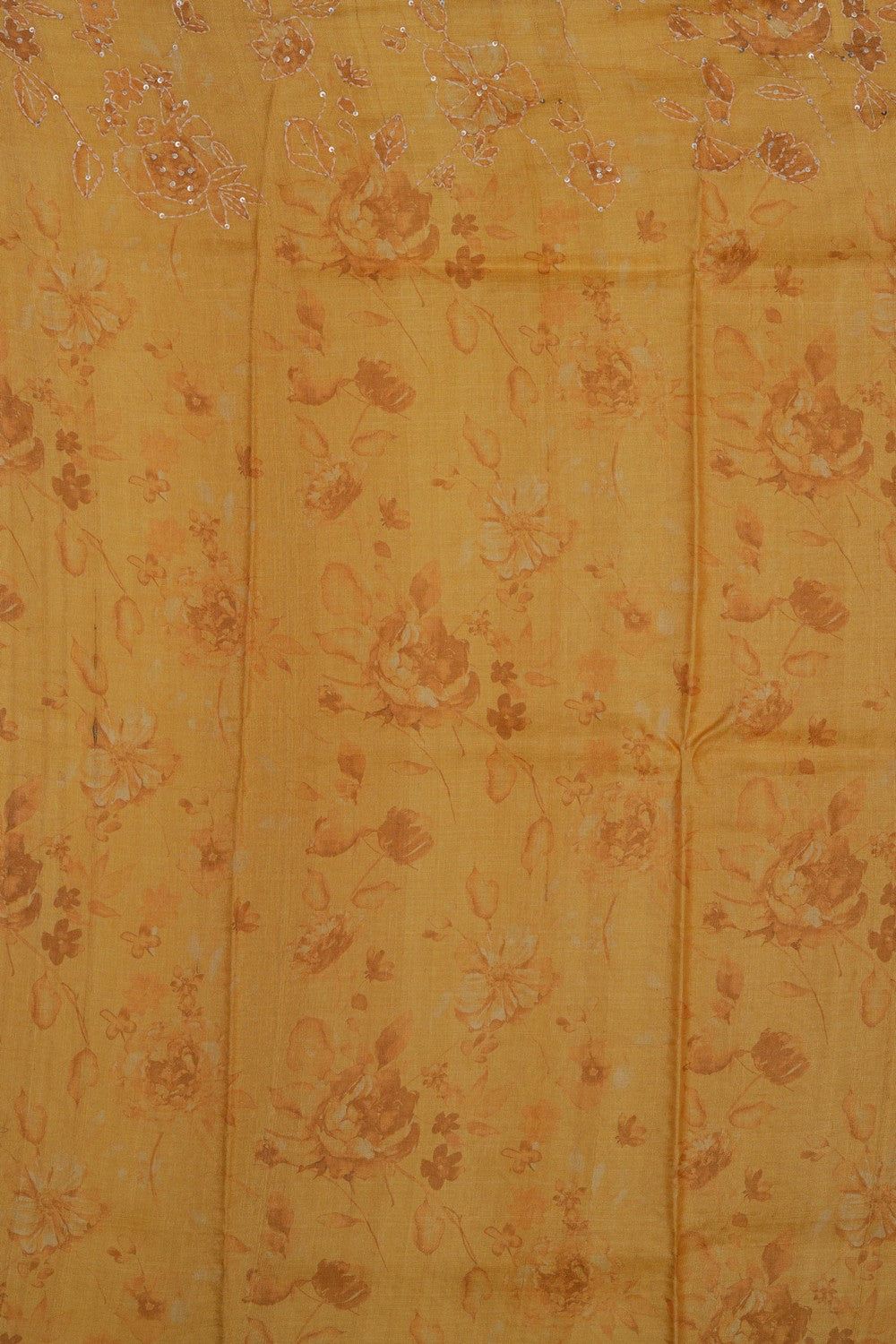 Image of A Tussar Embroidery Yellow Saree